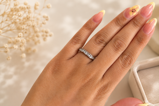 Silver crystal wave ring